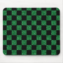 Glitter green and black checkered pattern mousepad