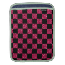 Glitter hot pink and black checkered pattern iPad sleeves