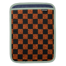 Glitter orange and black checkered pattern iPad sleeve