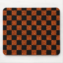 Glitter orange and black checkered pattern mousepads