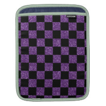 Glitter purple and black checkered pattern iPad sleeves