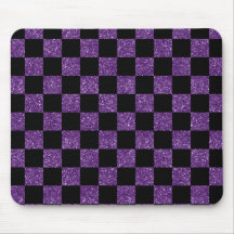 Glitter purple and black checkered pattern mouse pads