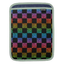 Glitter rainbow and black checkered pattern sleeves for iPads