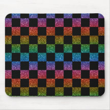 Glitter rainbow and black checkered pattern mousepads