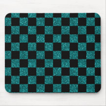 Glitter turquoise and black checkered pattern mousepad