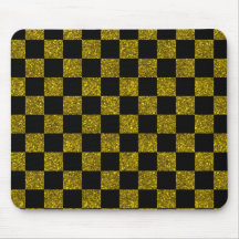 Glitter yellow and black checkered pattern mousepads