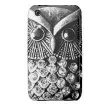 Glitzy prydd med ädelsten metalluggla iPhone 3 cases
