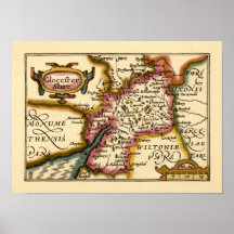 "Glocestershire" Gloucestershire ståndsmässig kart Posters