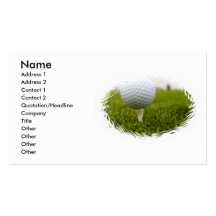 Golfboll på utslagsplatsvisitkort