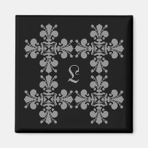 Gotisk elegans fleur de lis damastmonogram kylskåps magneter