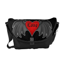 Gotisk mörk - röd bevingad hjärtakärlek messenger bag