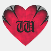 Gotisk röd hjärtavalentin monogram för dag hjärtformade klistermärken