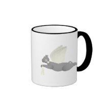 Grå ängelkatt med gul vingar kaffe kopp