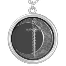 Grå Celtic svärd och måne Anpassningsbar Halsband