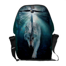 Grå färgvarg & örn i skogdjurlivmessenger bag