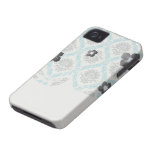 grå och kräm- elegant damast för blått Case-Mate iPhone 4 fodral