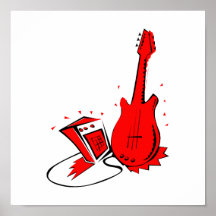 Grafisk stylized röd lägenhet för gitarr n ampere affisch
