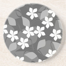 Grått- och vitblommor. Blom- modell Glasunderlägg