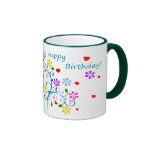 Grattis på födelsedagen blommad kopp med I-*Heart* Kaffe Kopp