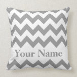 Gray Bold Chevron with monogram Pillow