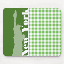 Green Gingham New York; Statue of Liberty Mouse Pad