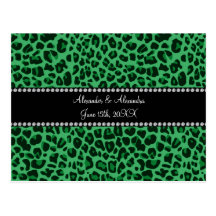 Green leopard pattern wedding favors postcard