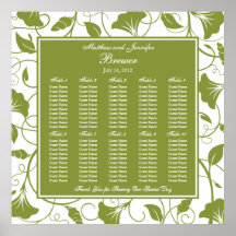 Green Square Wedding Reception Seating Chart Print