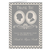 Grey Chevron & Script Wedding Thank You Cards
