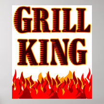 Grilla den röda kungen flammar BBQ-ordstävtrycket Affischer