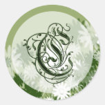 Grön blom- bröllopMonogram C förseglar Klistermärke