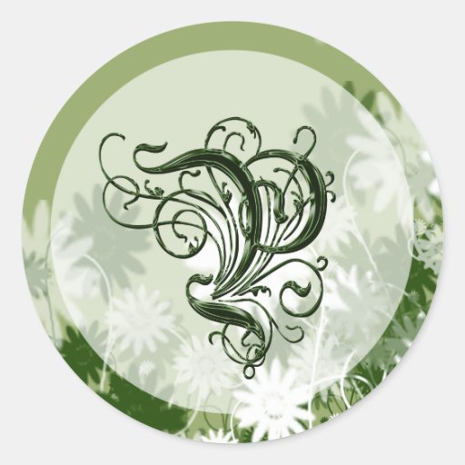 Grön blom- bröllopMonogram P förseglar Runda Klistermärken