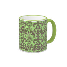 Grön & brun damast för limefrukt kaffe koppar