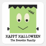 Grön gullig Frankenstein happy halloweenfavör Fyrkantiga Klistermärken