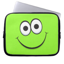 Grön lycklig tecknadsmiley facelaptop sleeve datorskydd