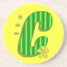 Grön monogram för C Glasunderlägg