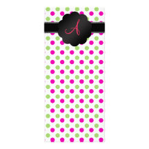 Grön och rosa polka dots för Monogram Ställkort