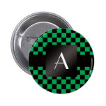 Grön och svart checkers för Monogram Knapp