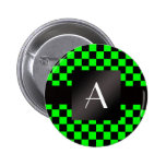 Grön och svart checkers för Monogramneon Knapp Med Nål