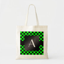 Grön och svart checkers för Monogramneon Tygkasse