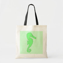 Grön Seahorse på Light - gröna Stripes. Tote Bag
