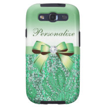 Grön sequins-, pilbåge- & diamantpersonlig galaxy SIII cases