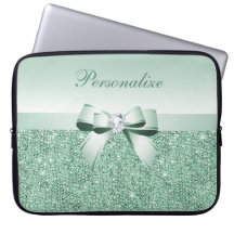 Grön sequins-, pilbåge- & diamantpersonlig laptopskydd fodral