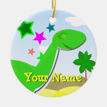 Grön tecknadDinosaursprydnad med namn Juldekoration