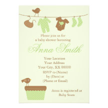 Grön tvättbaby shower individuella inbjudningskort
