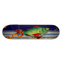 Grön vägg för konst för vintage för fiske för fisk skateboards