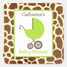 Grön vagn för baby shower & girafftryck klistermärken
