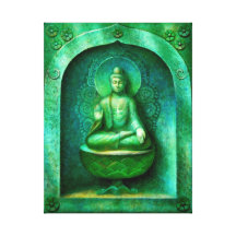 "Gröna Buddha" slågen in kanvastryck