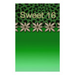 Gröna cheetah- & glitterblommor brevpapper design