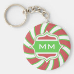Grönt för spiral för julMonogram röd Retro Nyckelringar