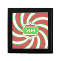 Grönt för spiral för julMonogram röd Retro Minnessak